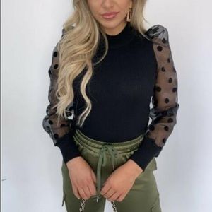 Sheer Sleeved Style Polka Dot Knit Blouse
